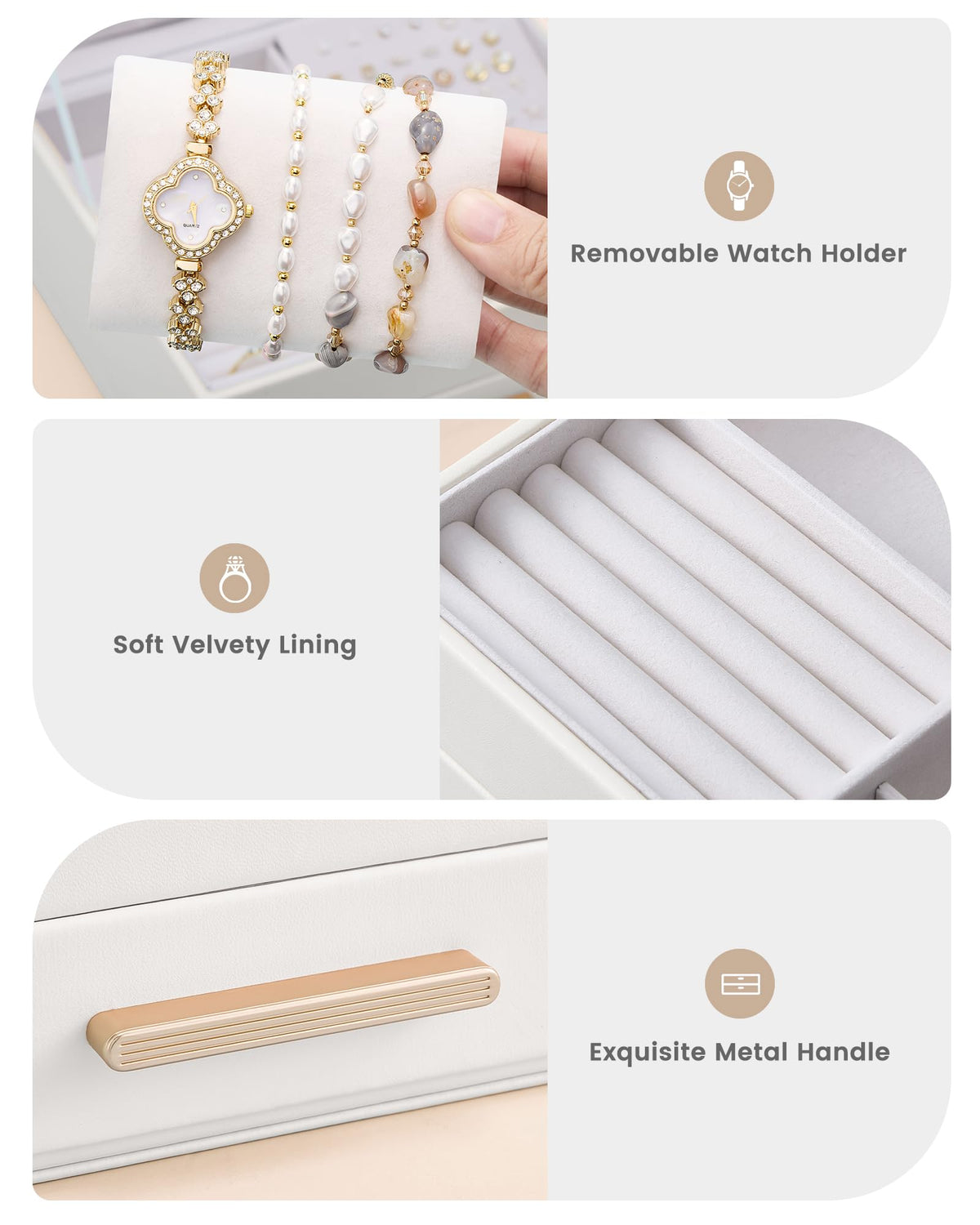 Lolalet 2-Layer Jewelry Box Organizer for Women Girls, Jewelry Storage Case Holder with Drawers for Necklaces Ring Earrings Bracelet Watch, Gifts for Galentines Valentines Girlfriend Wife -Beige
