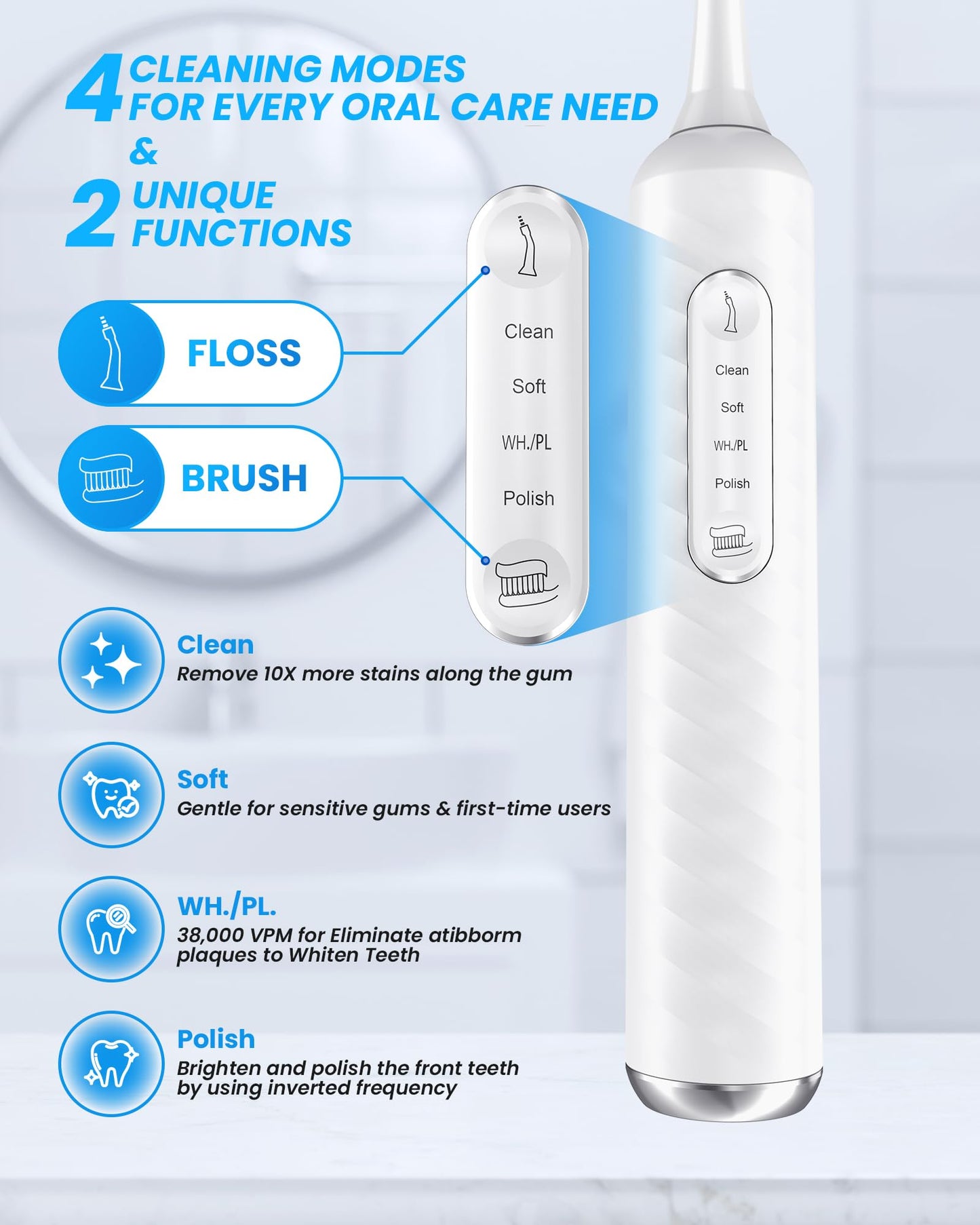 Electric Toothbrush with Water flosser, 3 in 1 Teeth Cleaning Kit with 7 Modes, Electric Toothbrush and flosser Combofor Adults, Water Flosser Portable for Travel and Home (Black)