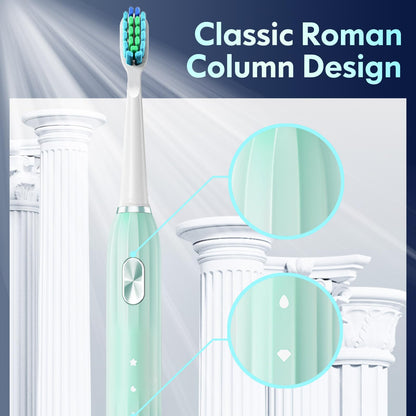 Sonic Toothbrush, Electric Toothbrush Adults Kids Electric Toothbrush Rechargeable Toothbrush with 9 Reminder Brush Heads 5 Cleaning Modes 2-Minute Timer (Green)