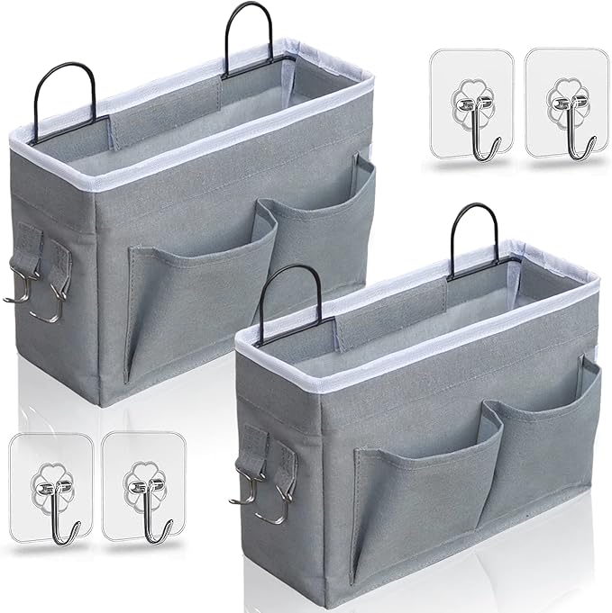 2pcs Middle Wall Hanging Organizer Bag, Linen Fabric Door Hanging Storage Basket