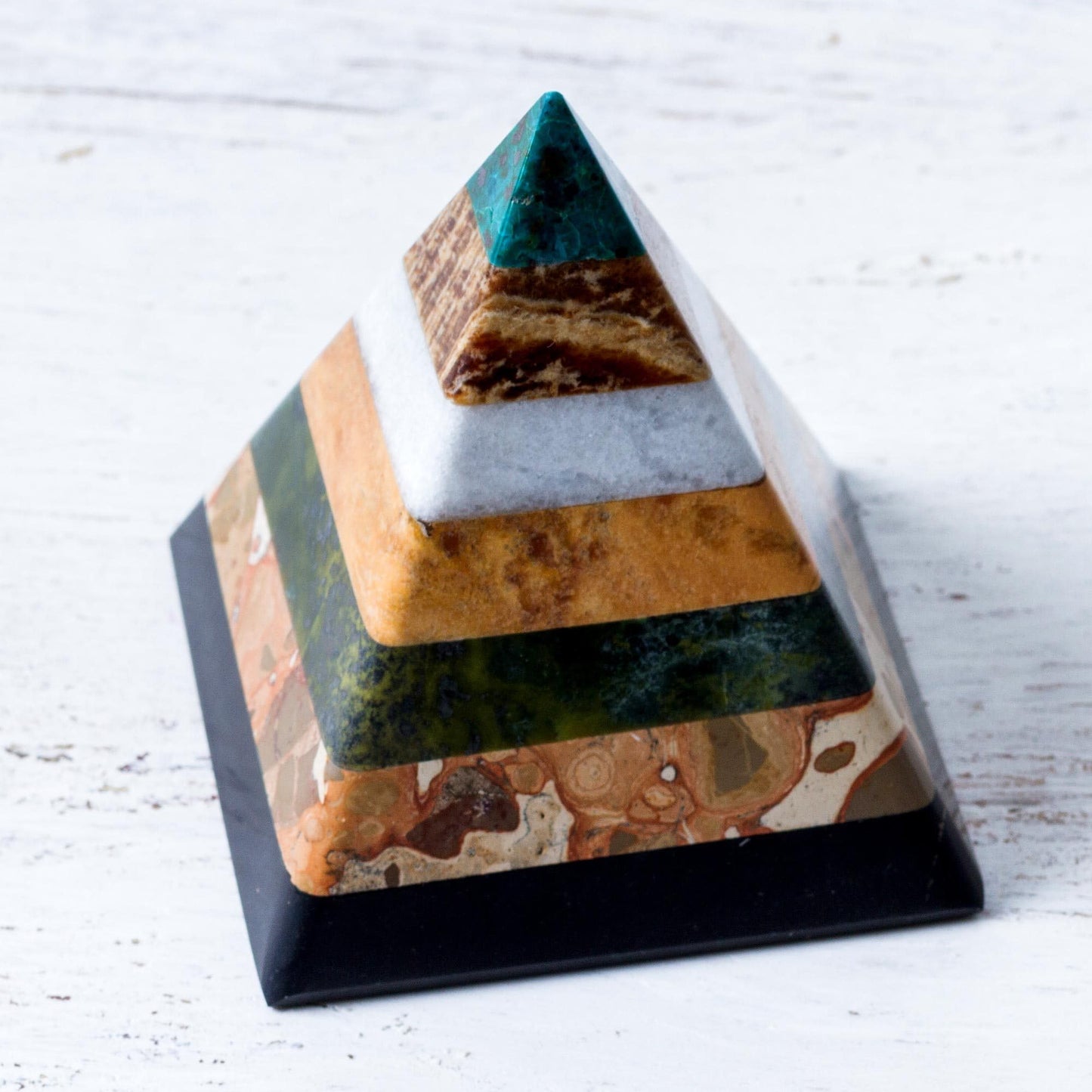 NOVICA Hand Crafted Multicolor Natural Gemstone Geometric Positive Energy Spiritual Healing Pyramid Sculpture, 3", 'Be Positive'