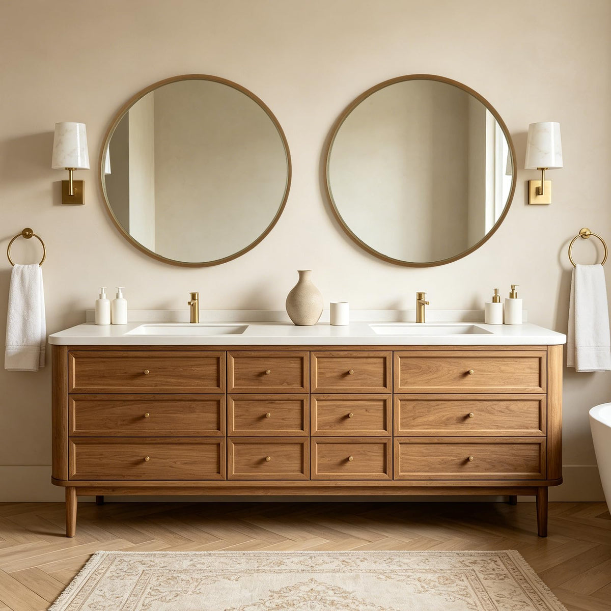 WallBeyond 36 Inch Natural Round Wood Mirror, Large Circle Wooden Frame Wall Mirror for Bathroom, Living Room, Bedroom, Entryway
