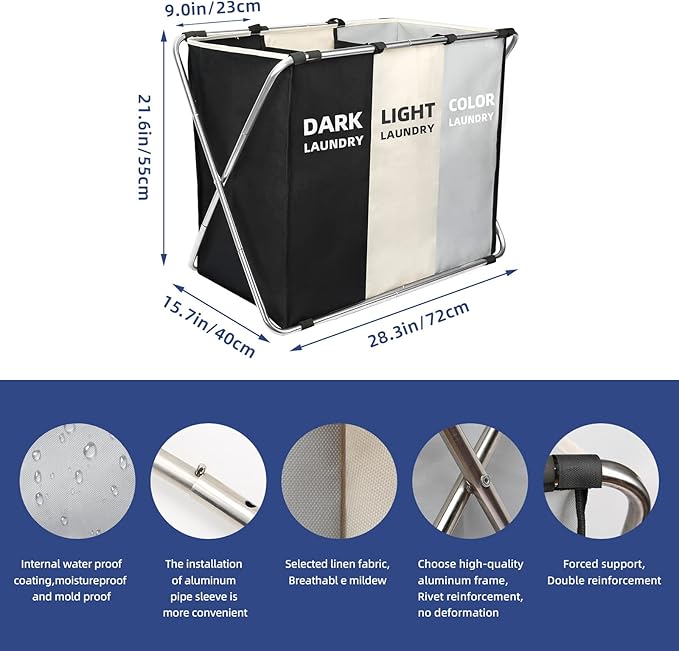 180L Large Laundry Basket, Freestanding Laundry Hamper, Collapsible Tall