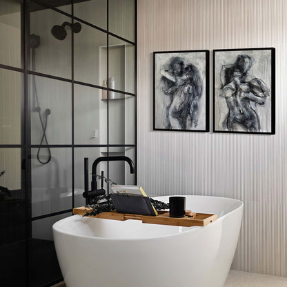 2Pcs Framed Black and White Bathroom Canvas Wall Art Abstract Nude Prints Couple Modern Gallery Style Painting Pen sketch Posters Decorations Bedroom Living Room Bathroom 12x16 Inch Ready to Hang