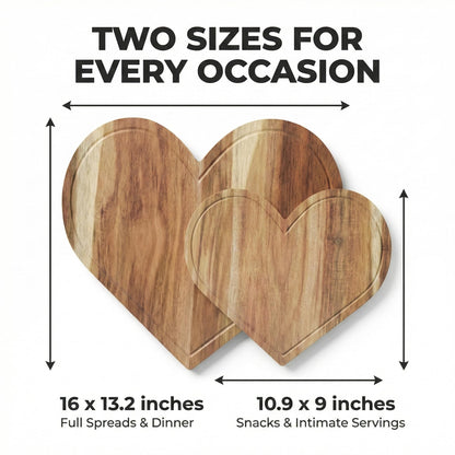 Set of 2 Heart Charcuterie Boards - Acacia Wood Cutting Heart Shaped Charcuterie Board - Mother’s Day Gifts for Mom, Wife, Grandma, Birthday Gifts for Mother & Grandmother