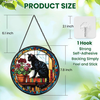 Riletese Stained Glass Window Hanging, Black Cat Themed Stained Glass Suncatcher, Window Decor, Black Cat Design Decorative Gift for Women, Couples, Best Friend, Family, Colleague, Classmate 7.8 Inch