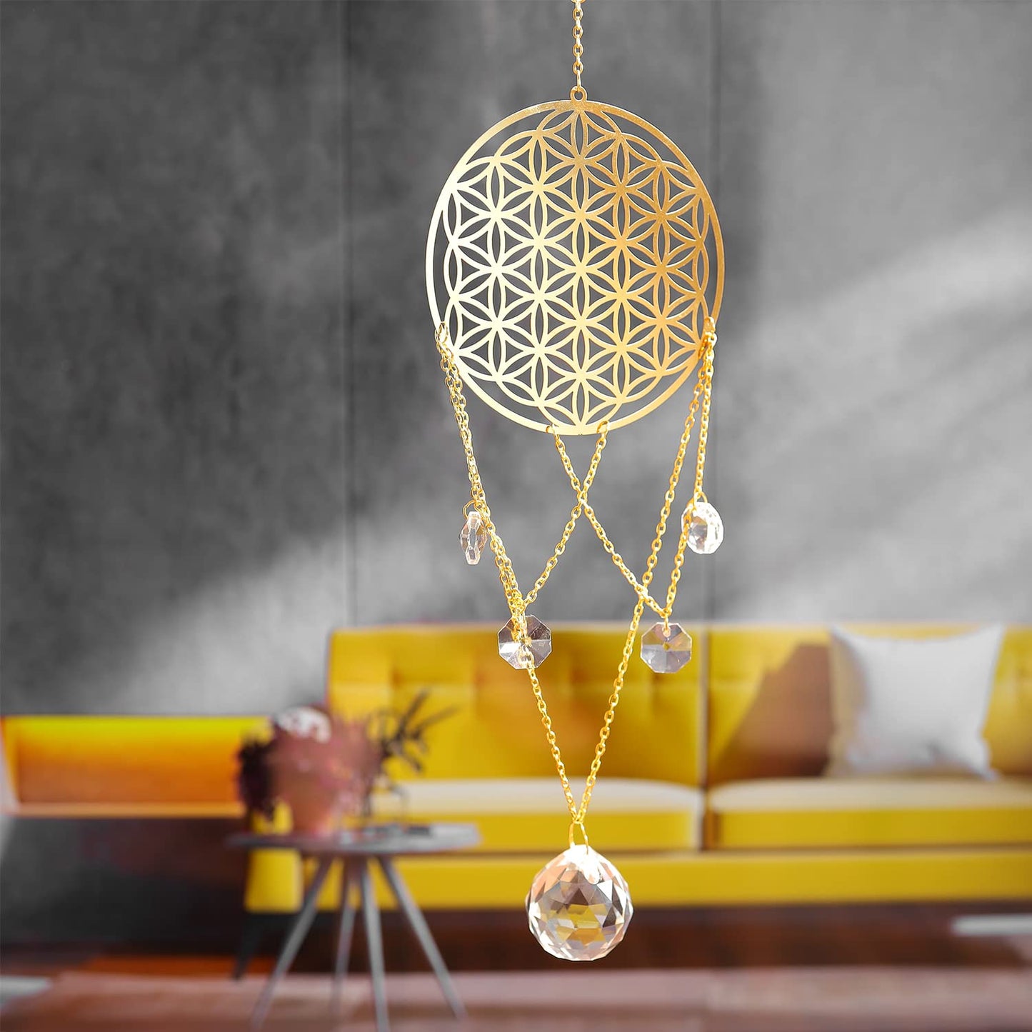 Ascending Chi Flower of Life Crystal Suncatcher, Sacred Geometry Wall Decor, Home Office Garden Decorative Hanging Ornament