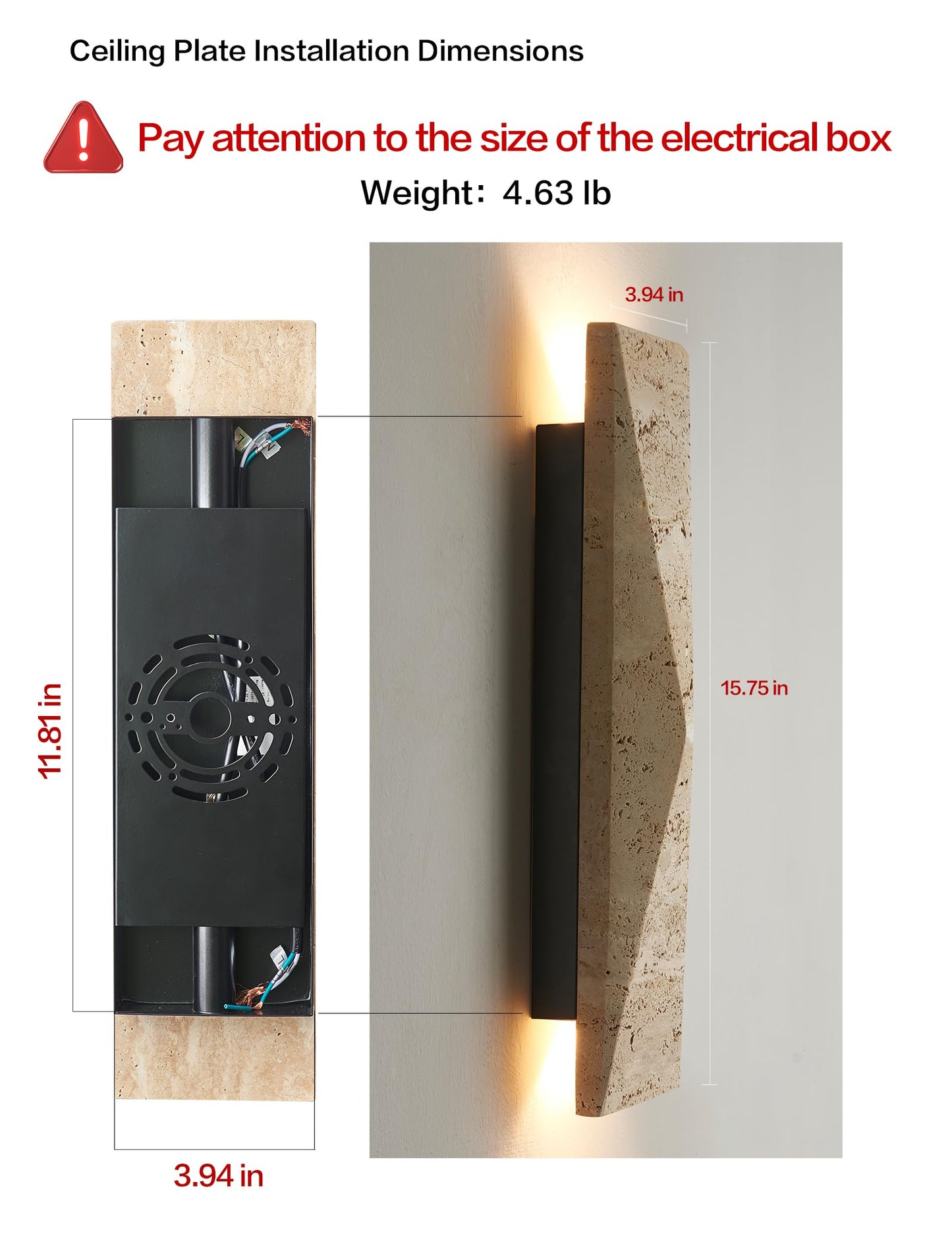 LVLVlech Travertine Wall Sconce, Stone Up Down Light for Hallway Bedroom