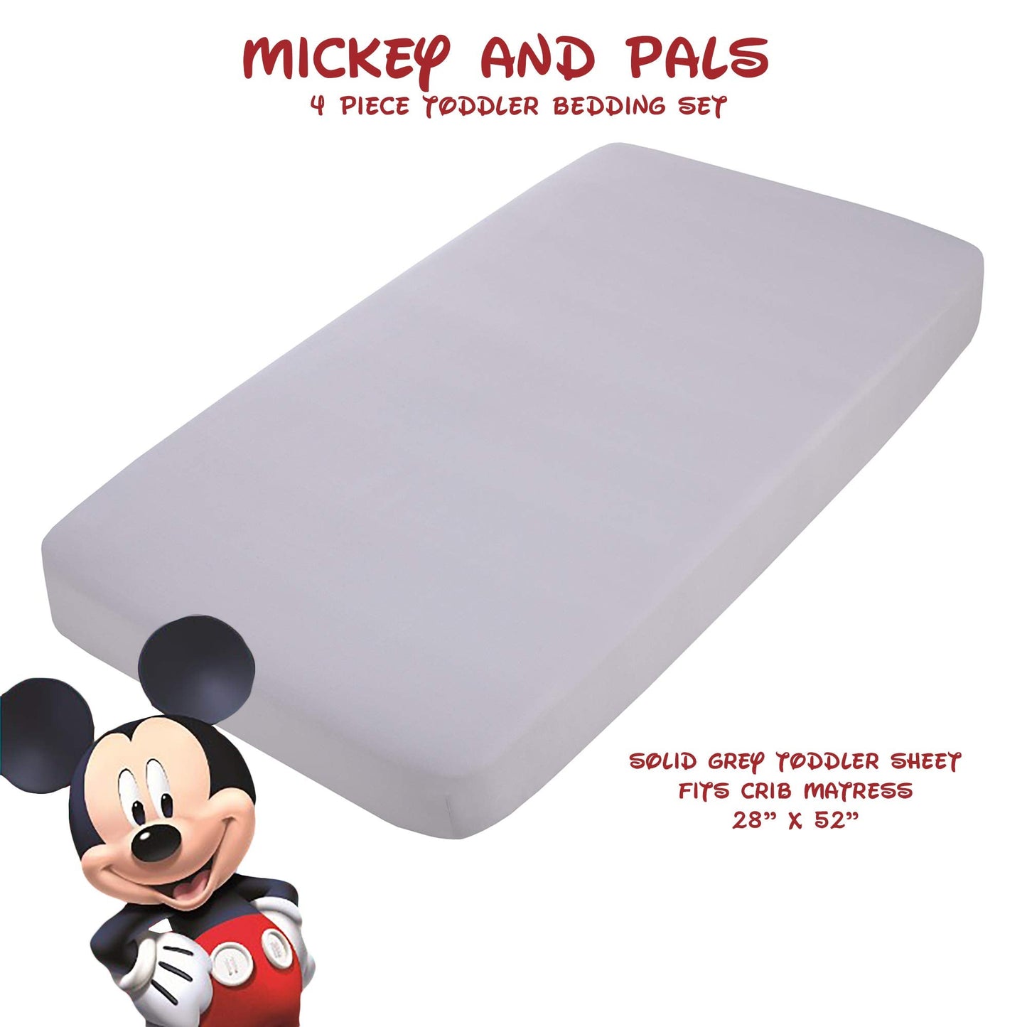 Disney Mickey Mouse and Pals 4 Piece Toddler Bedding Set - Fitted Sheet, Pillow Case, Top Sheet, and Comforter Quilt - Blue