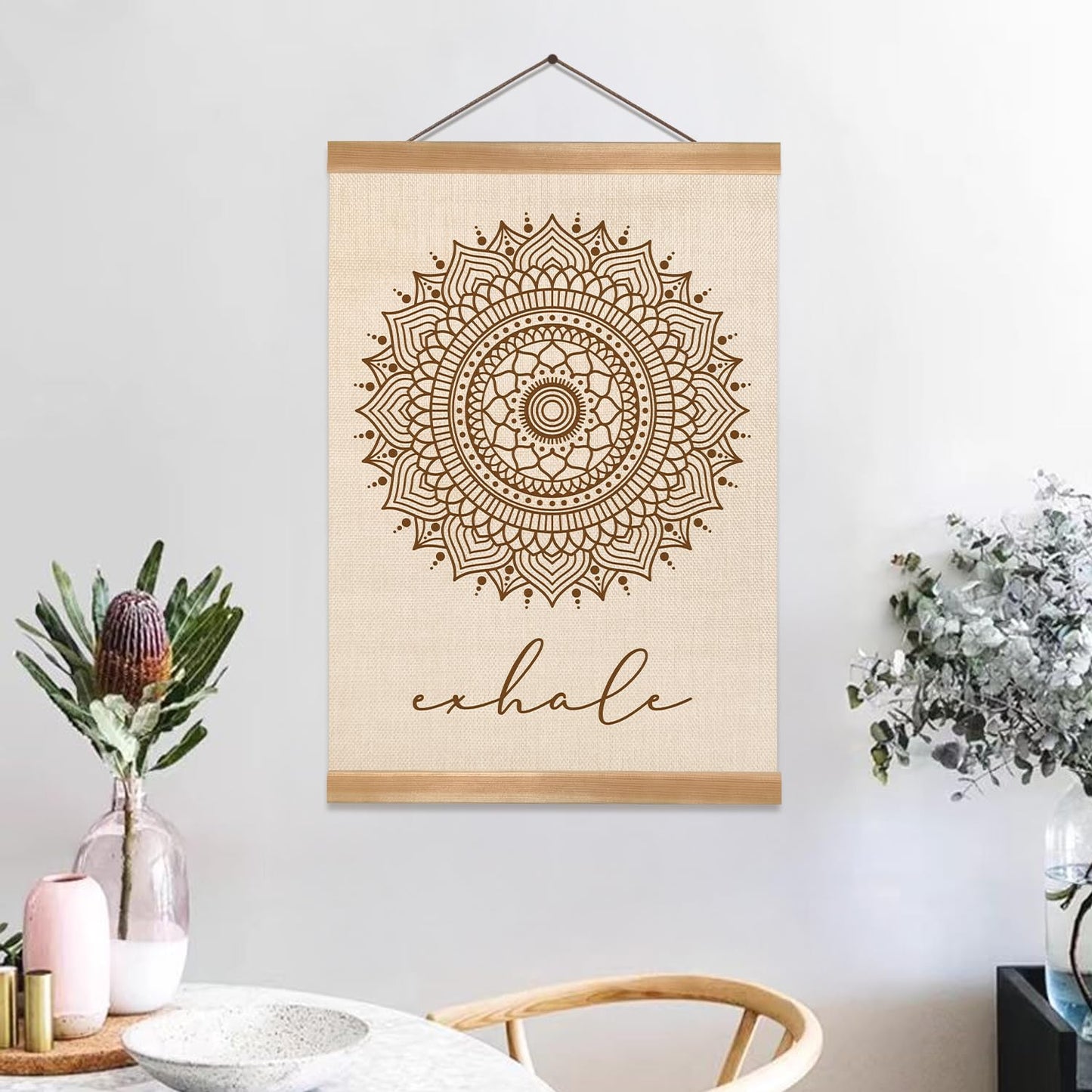 ZTGDA Boho Mandala Wall Art Exhale Inspirational Poster Minimalist Linen Canvas Hanging Print for Yoga Room, Meditation Space, or Bedroom Decor Calming Zen Home Wall Decor(Yoga)