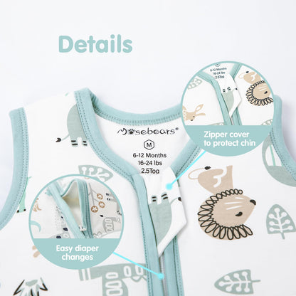 Mosebears Baby Winter Sleeping Bag 2.5 Tog,Toddler Sleep Sack Wearable Blanket 100% cotton baby sleeping bag for Babies 0-24 Months(Blue Zoo,18-24 Months)