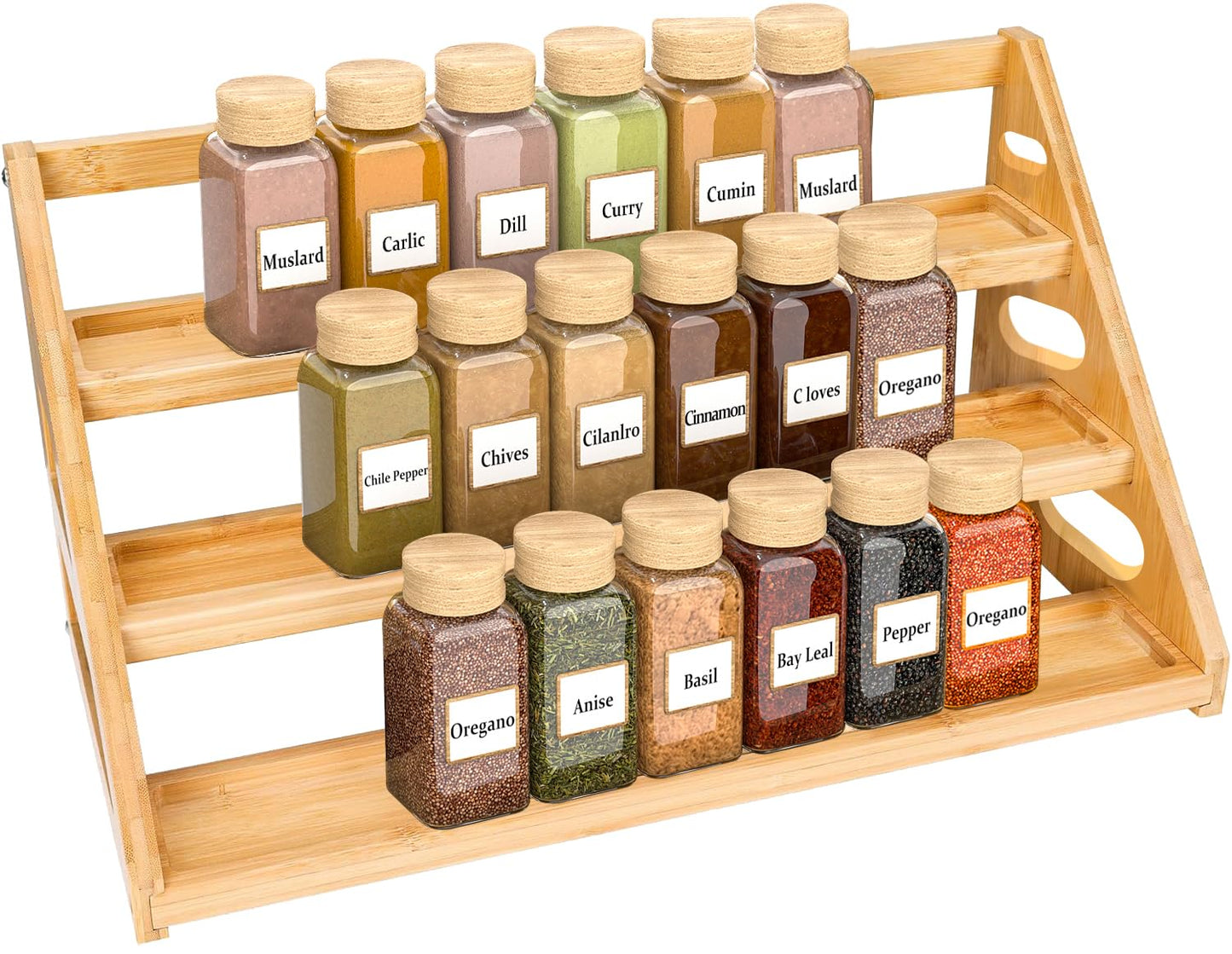Banlilus Premium Spice Rack - 3 Tier Bamboo Spice Rack Organizer - Spice Organization for Kitchen Cabinet/Countertop