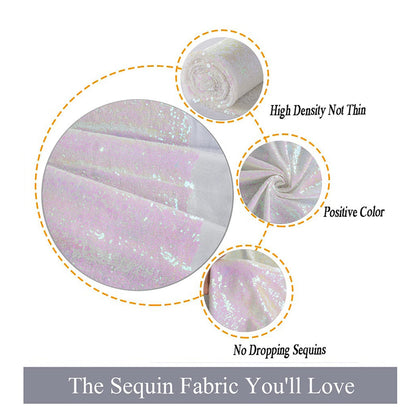 ShinyBeauty 15 Feet Sequin Fabric by The Yard | 5 Yards Transparent White Glitter Mesh Fabric | Sparkle Material for Sewing & Dress Making | Perfect for Backdrops & Decor