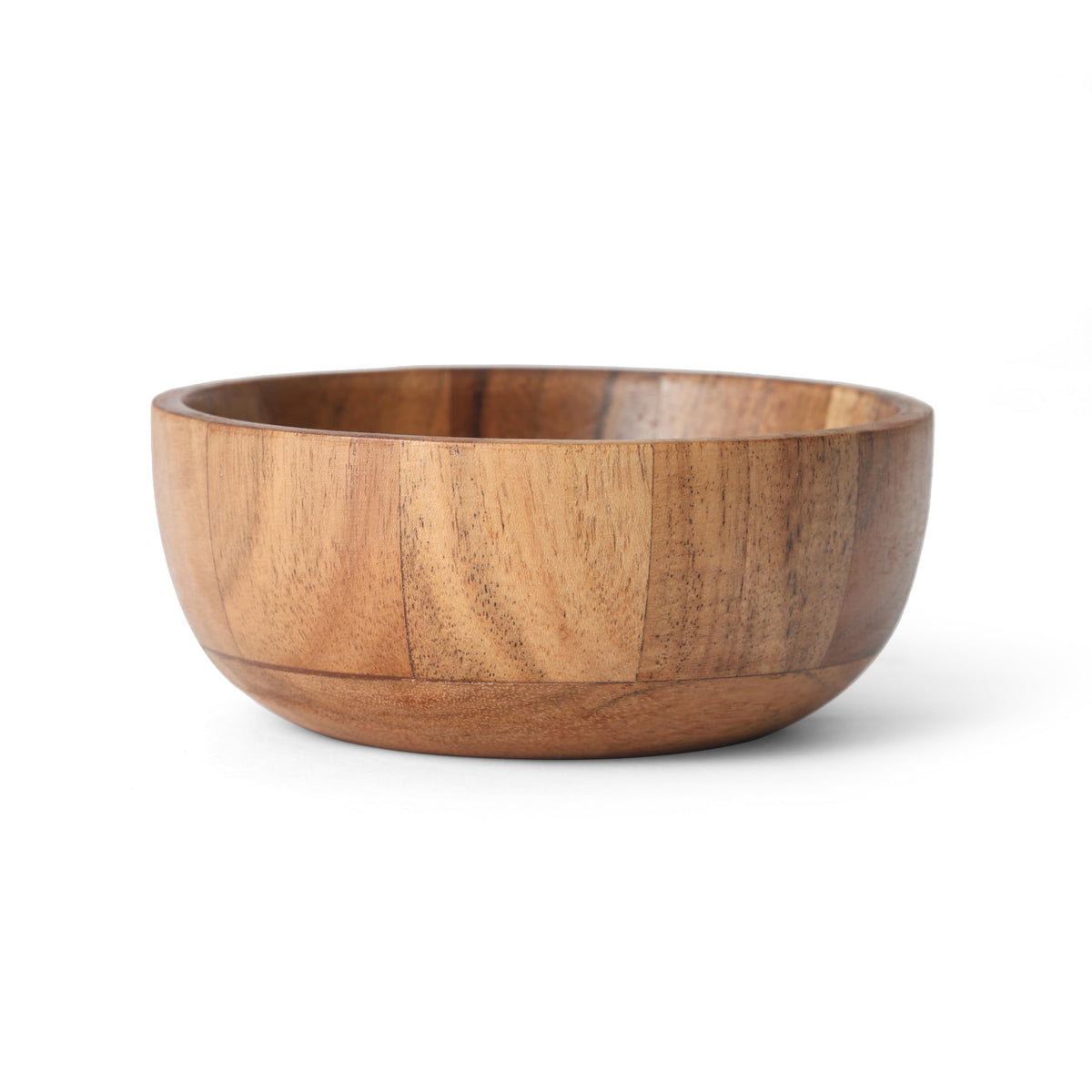 WEBHUSHI Acacia Wood Round Serving Bowls Set of 4 U Shape Handmade 4.75 Inch Medium Size Brown