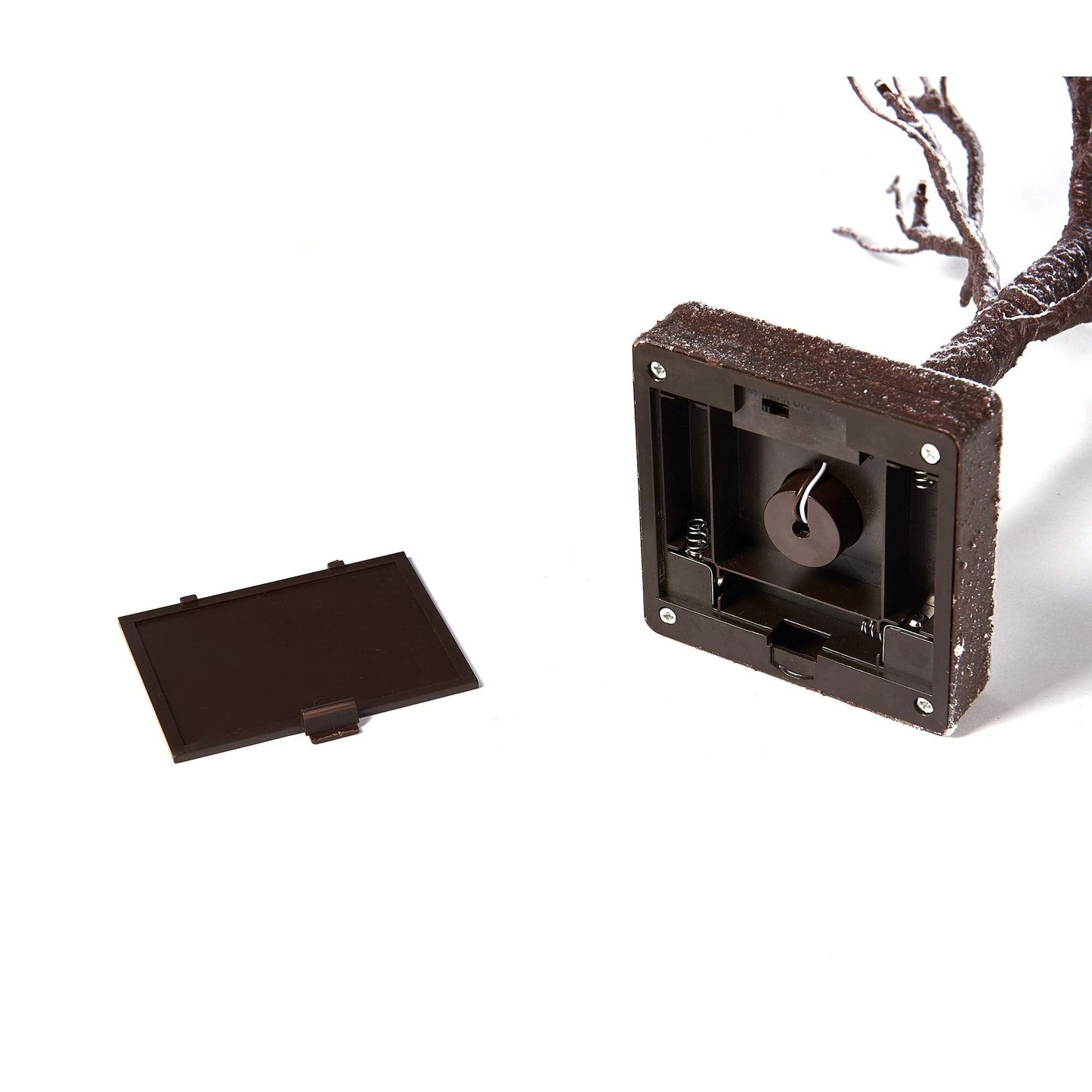 Hairui Lighted Tabletop Artificial Small Tree Snow Dusted 24 LED 18IN Battery Operated with Timer Indoor Use for Halloween Christmas Tree Decoration