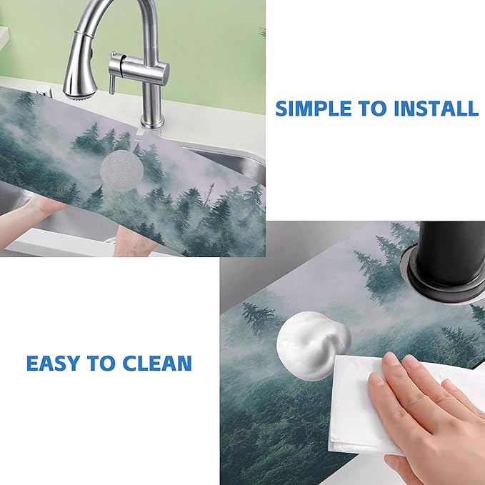 Foggy Forest Dish Drying Mat for Kitchen Sink Splash Guard Behind Faucet Sink