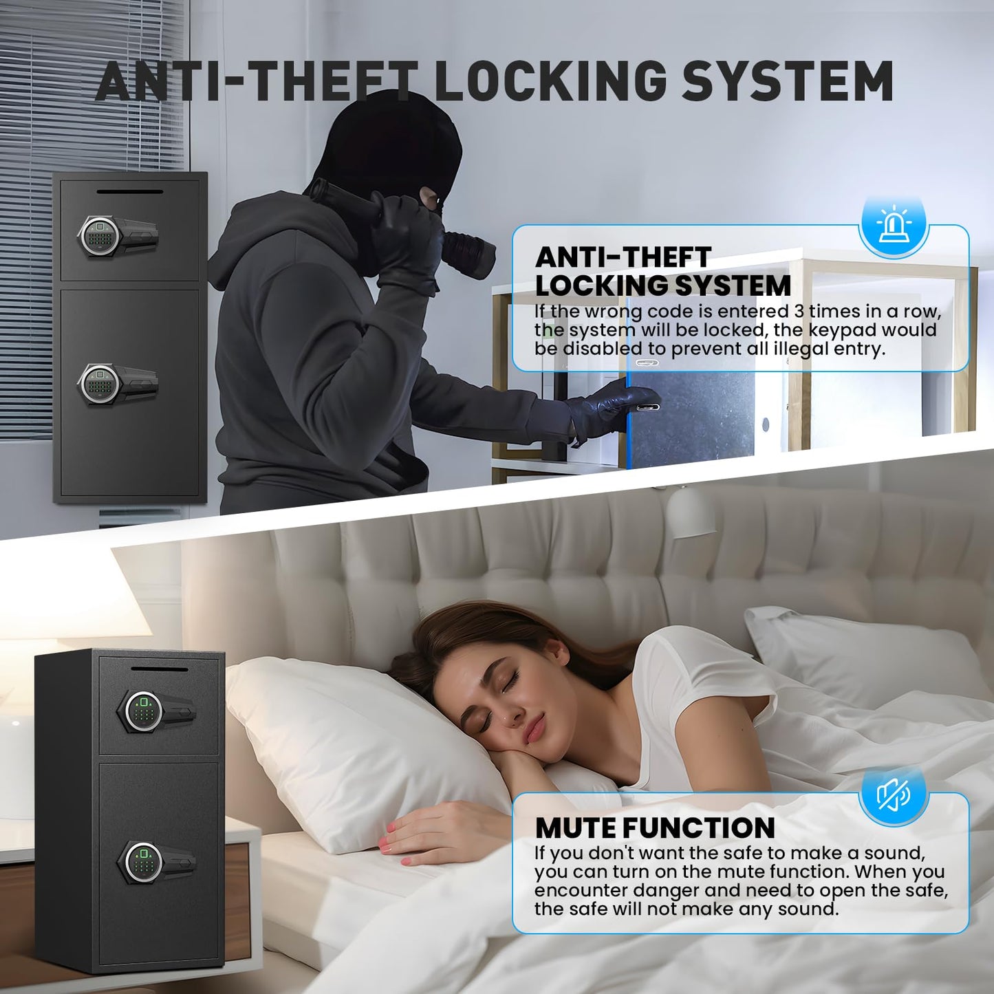 Karbeen 6.5 Cu ft Large Safe Box Fireproof Waterproof with LED Light Safe for Home Documents,Fingerprint Password Personal Safe with Deposit Slot & Dual Alarm System Security Box for Valuables