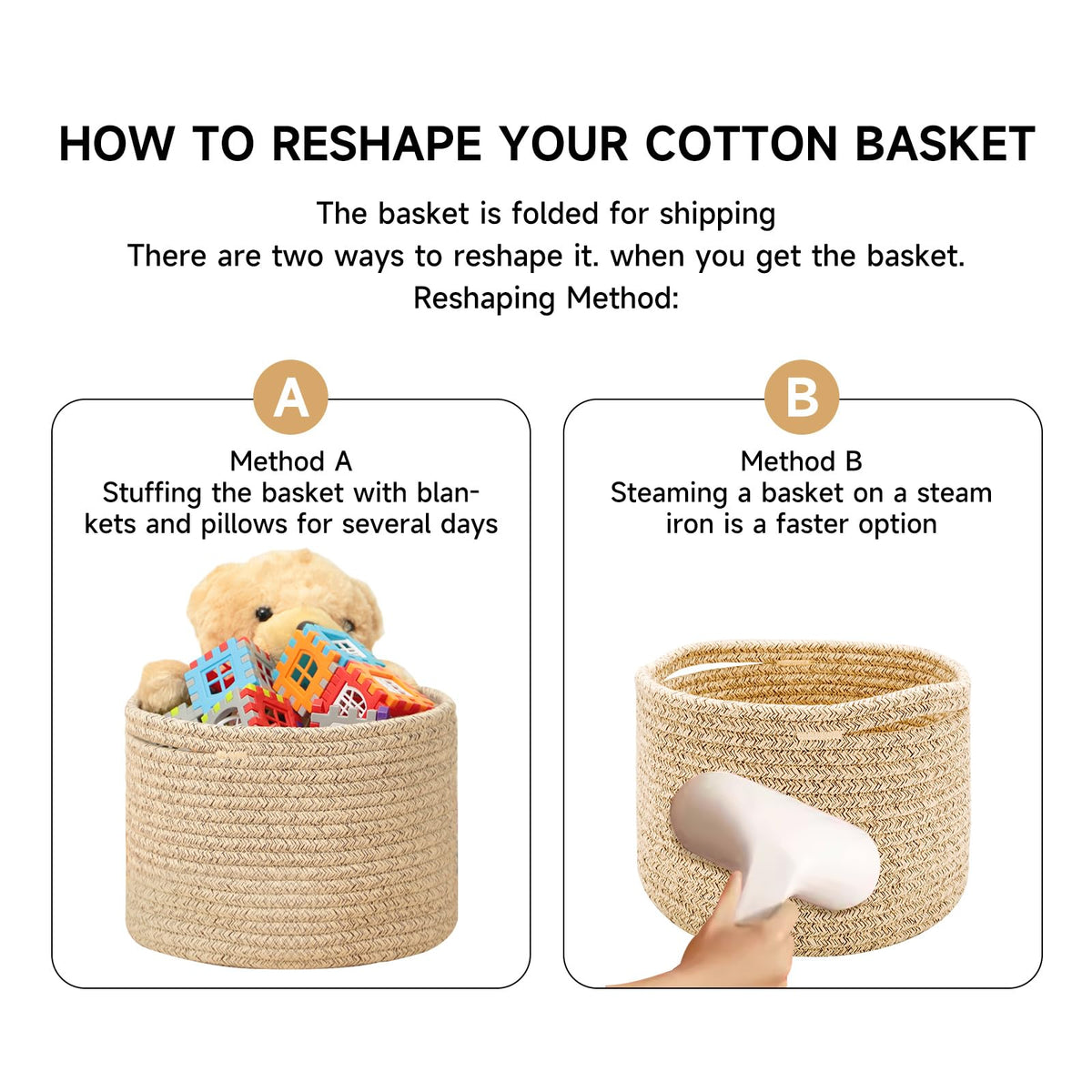 MiniArk Small Basket for Organizing | Cube Shelf Closet Storage Baskets | 9.7×9.7×7.1” | Woven Rope Gift Basket | Nursery | Round 3 Packs Pink