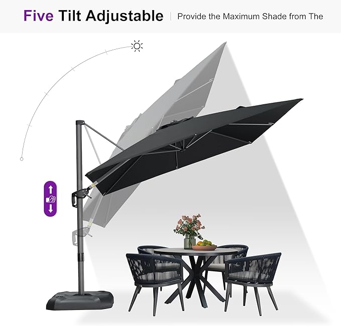 PURPLE LEAF 9 Feet Square Cantilever Umbrella Patio Umbrella with Base Outdoor Umbrella Aluminum Offset with 360-degree Rotation for Garden Deck Pool Patio Black