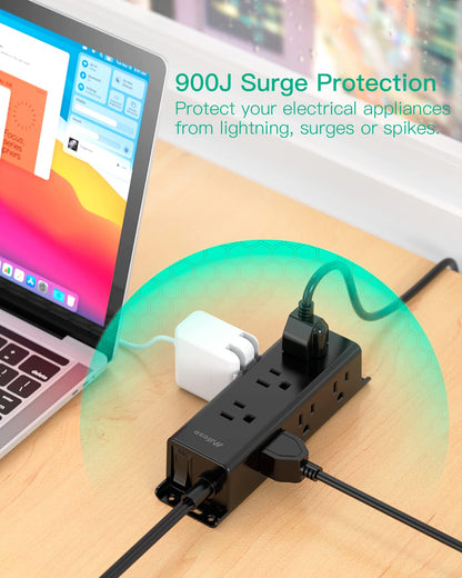 Surge Protector Power Strip - 9 Widely Spaced Multi Outlets, Wall Mount, 3 Side Outlet Extender with Extension Cord, Flat Plug, Overload Protection, Home Office Dorm Room Essentials (5FT, White)