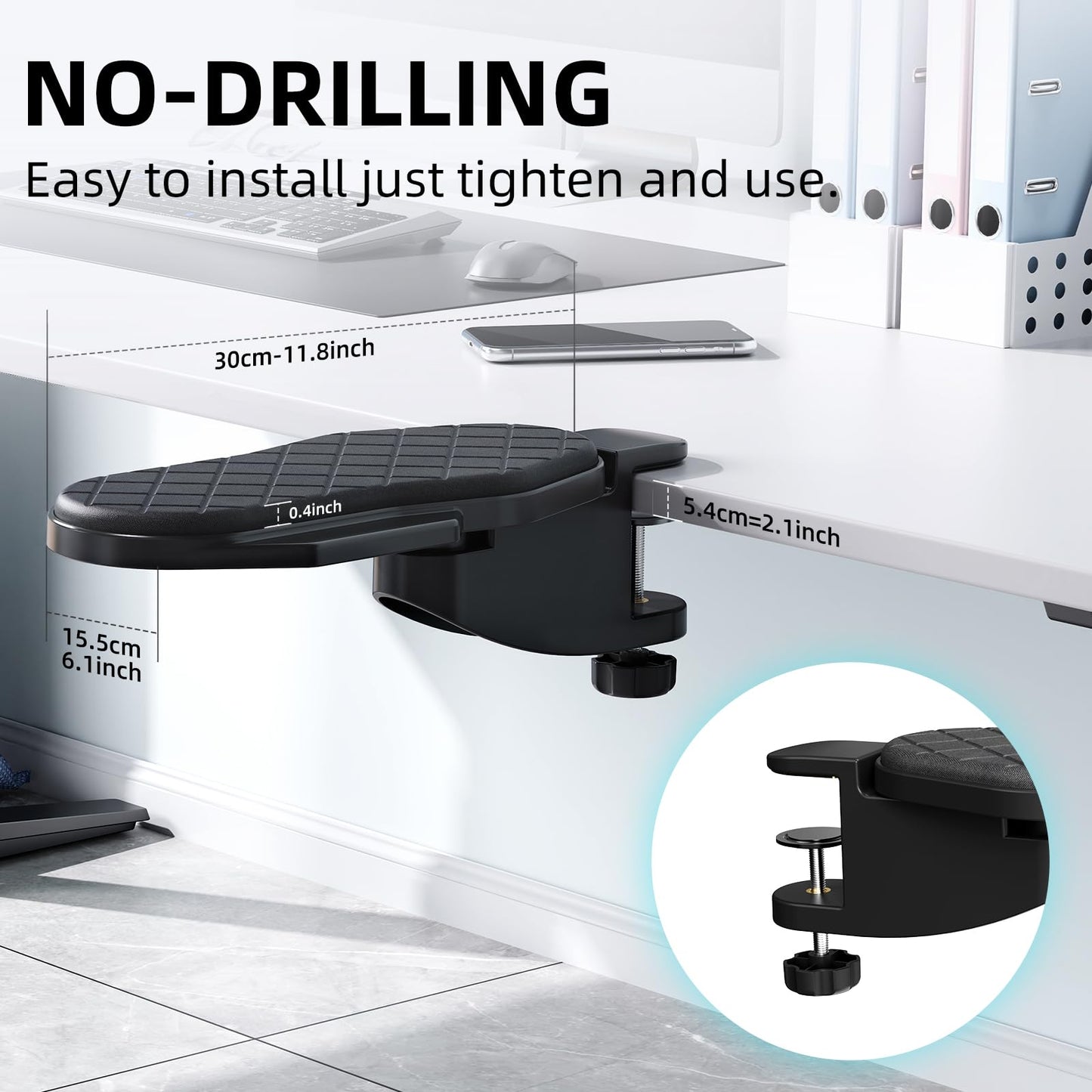 Ergonomics Desk Extender Tray, Table Mount Arm Wrist Rest Shelf, 90° Foldable Elbow Arm Support,Foldable, 180° Swivel, Computer Desk Extender Tray for Home and Office (Folding and Rotating)