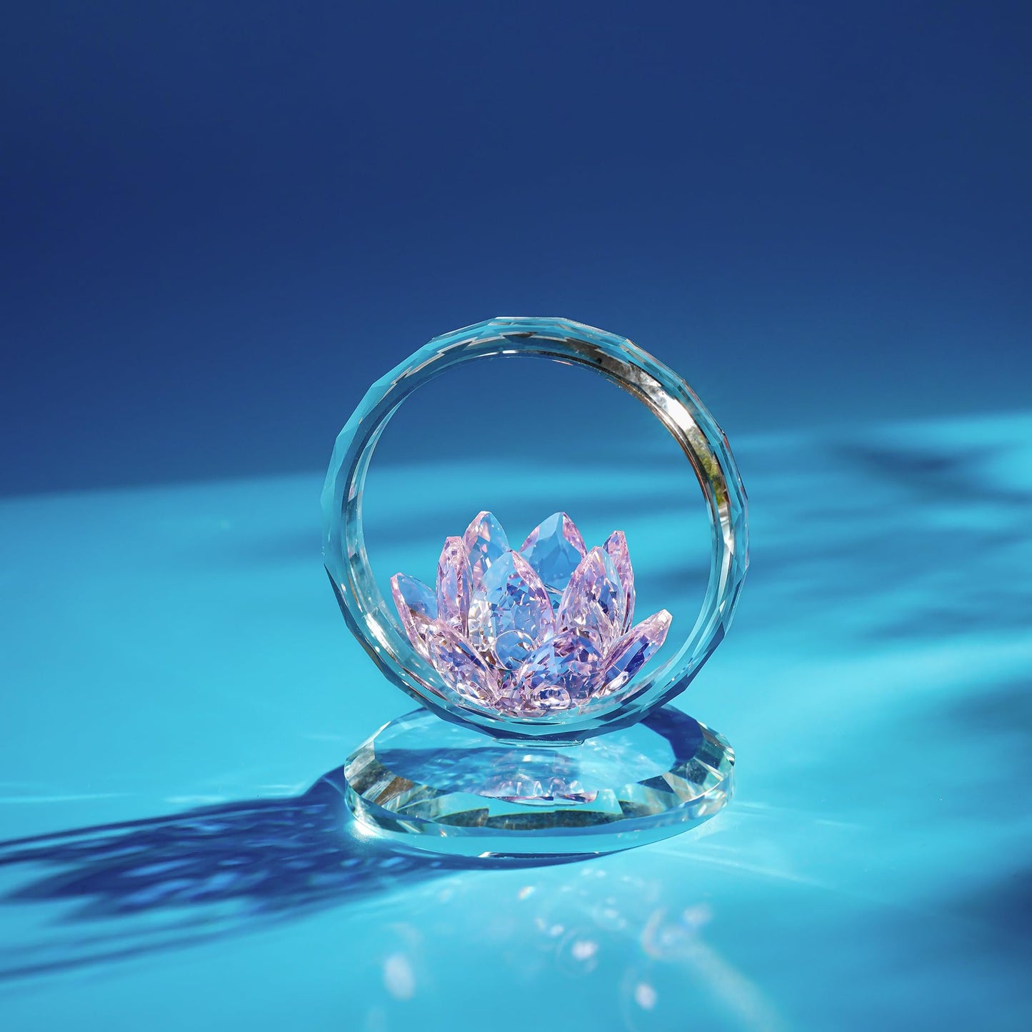 H&D HYALINE & DORA Pink Crystal Lotus Flower Basket Figurine Crystal Lotus Figurine Collectible Glass Flower Basket Ornament for Home Tabletop Centerpiece Decor