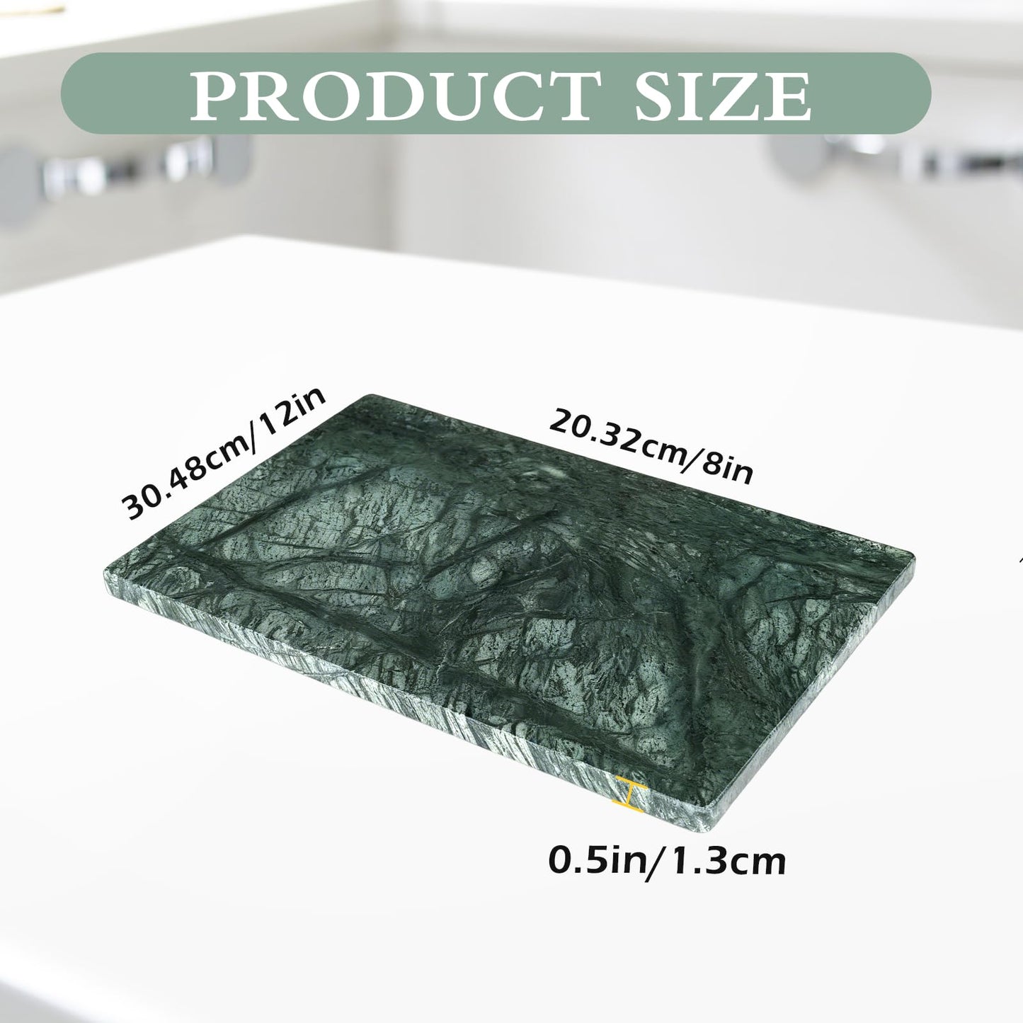 PracFit Marble Cutting Board for Kitchen- 12 * 8 Inch Handcrafted Marble Slab for Cheese, Charcuterie &Pastry & Deli – Non-Slip Feet,Rectangular Serving & Chopping Slab for Countertop(Green)