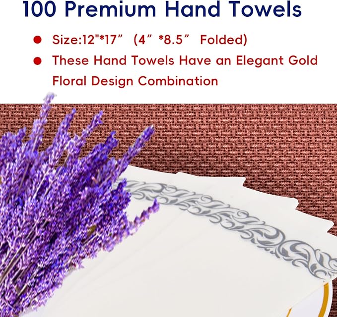 JOLLY CHEF 100 Disposable Hand Towels, Soft and Absorbent Linen Feel Dinner