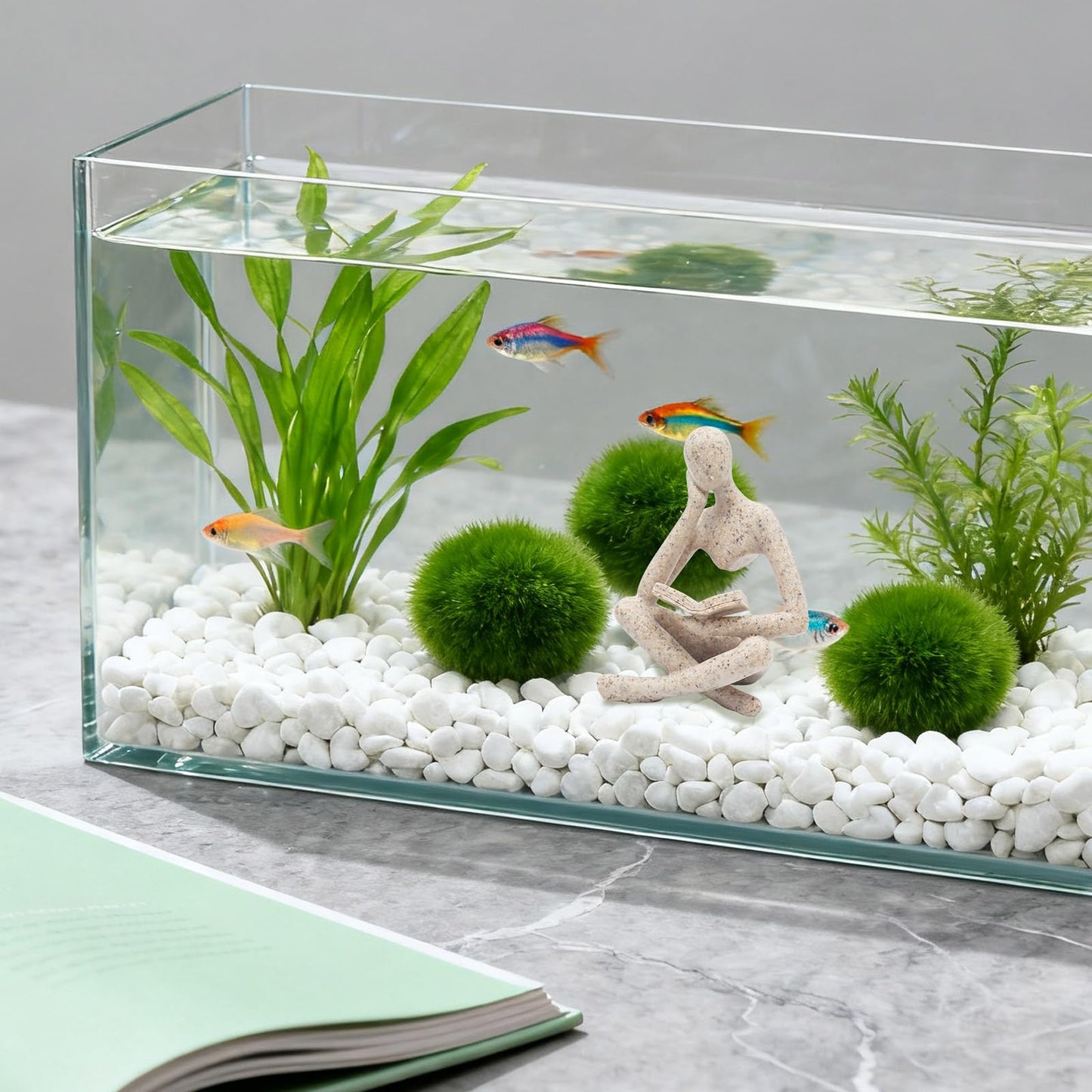 Oooct Sandstone Thinker Statue Aquarium Ornament, Small Fish Tank Decor for Freshwater & Saltwater, Abstract Aesthetic Aquarium Decoration for Tank, Pond & Terrarium - 2.8 x 2.4 x 4.3 Inch