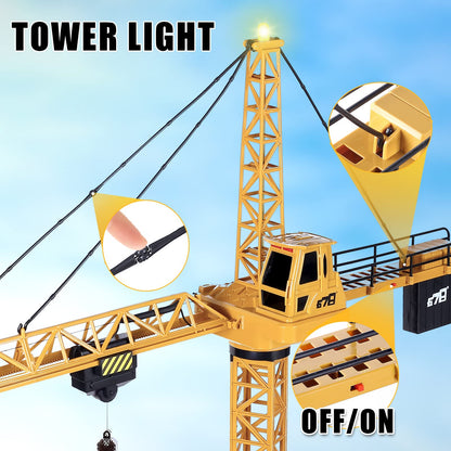 deAO Remote Control Crane Toy for Kids, 2.4G RC Construction Vehicle with Sound and Lights, Electric Crane Tower Toy with 680° Rotation & Adjustable Height for Boys Girls Ages 3+