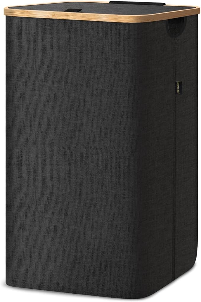 BALEINE Laundry Hamper with Lid, Tall Laundry Baskets with Bamboo Pull Handles