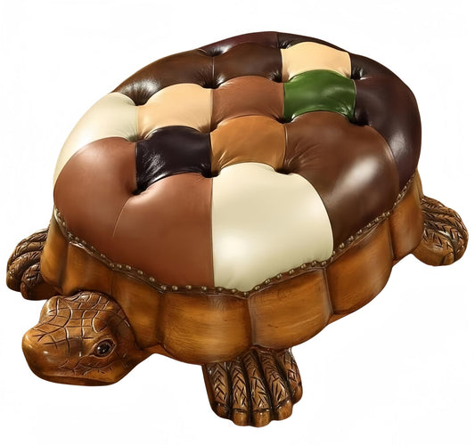 CYYTLFSD Wood Ottoman Footstool,Sofa Stool，Leather Upholstered Vintage Turtle Footrest Stool with Wheels (Multi-Colored)