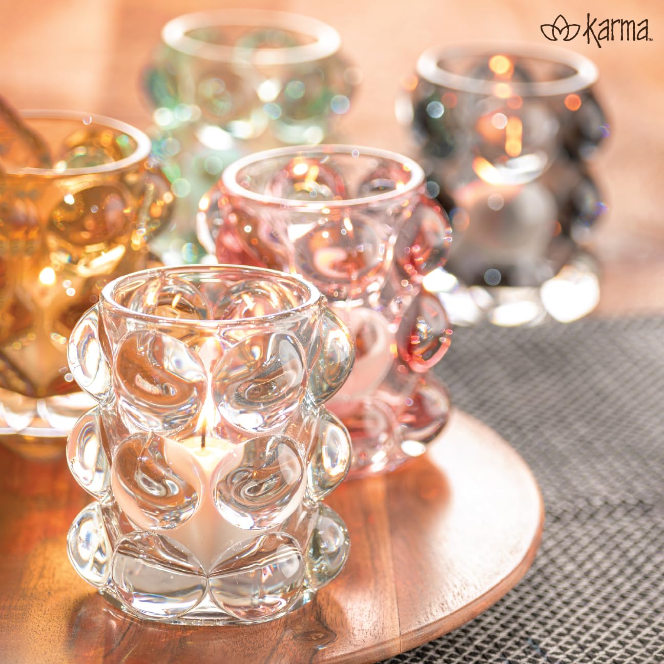Karma, Lucia Hobnail Votive, Tea Lights Candle Holder, Glass Votive Candle Holders for Table Decorations, Baby Shower, Birthday Party, Weddings and Home Decor, Copper