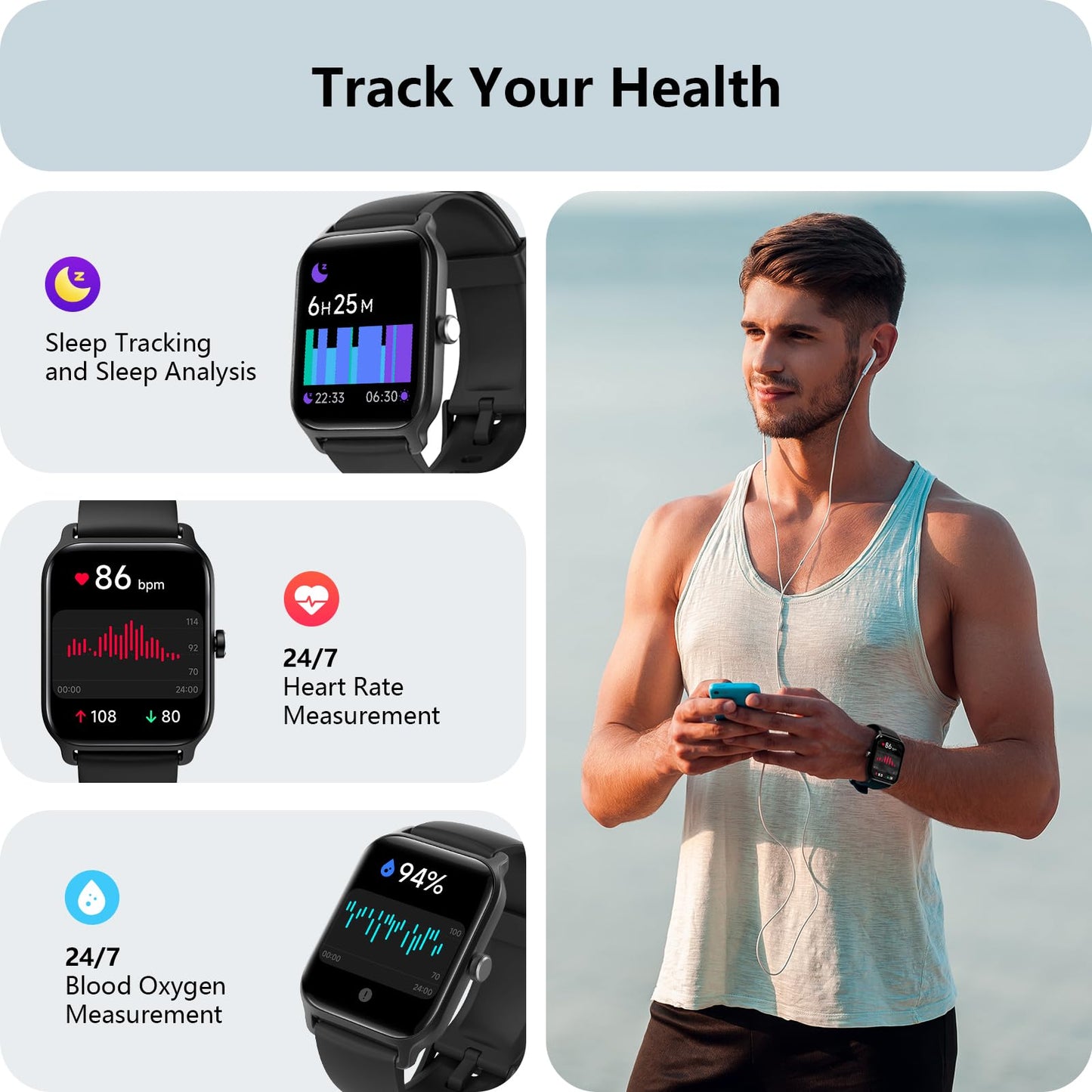 Smart Watch for Men Women, Answer/Make Calls, Alexa Built-in, [1.8"HD Screen] Smart Watches for iPhone/Samsung/Android, Fitness Watch with Heart Rate Sleep SpO2 Monitor,IP68 Waterproof, 100+ Sports
