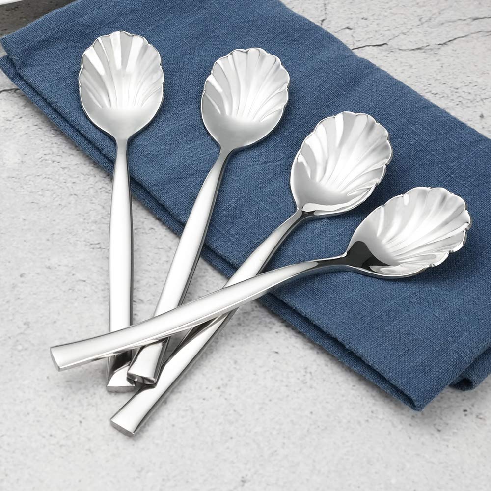 Xowine 12 Pieces Stainless Steel Shell Shape Sugar Spoon, Vintage Shell Shape Stir Spoons