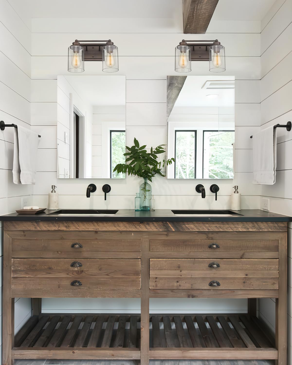 Vanity Lights for Bathroom, HWH Farmhouse 2 Light Vanity Wall Lamp with Oil-Rubbed Bronze Finish, Wall Lighting Over Mirror, Dressing Table, Powder Room, 5HLT63B-2W ORB