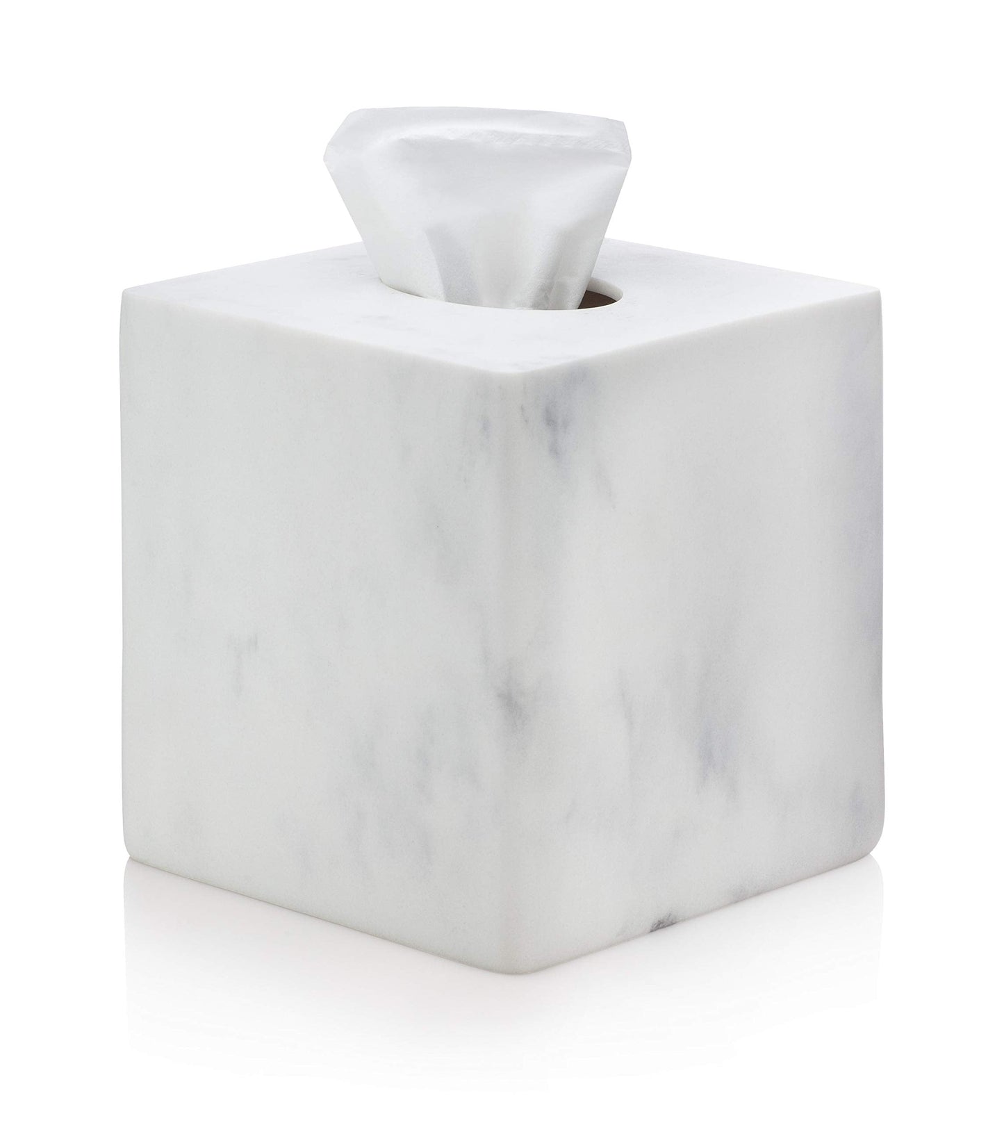 Essentra Home White Marble Square Tissue Box Cover - Blanc Collection