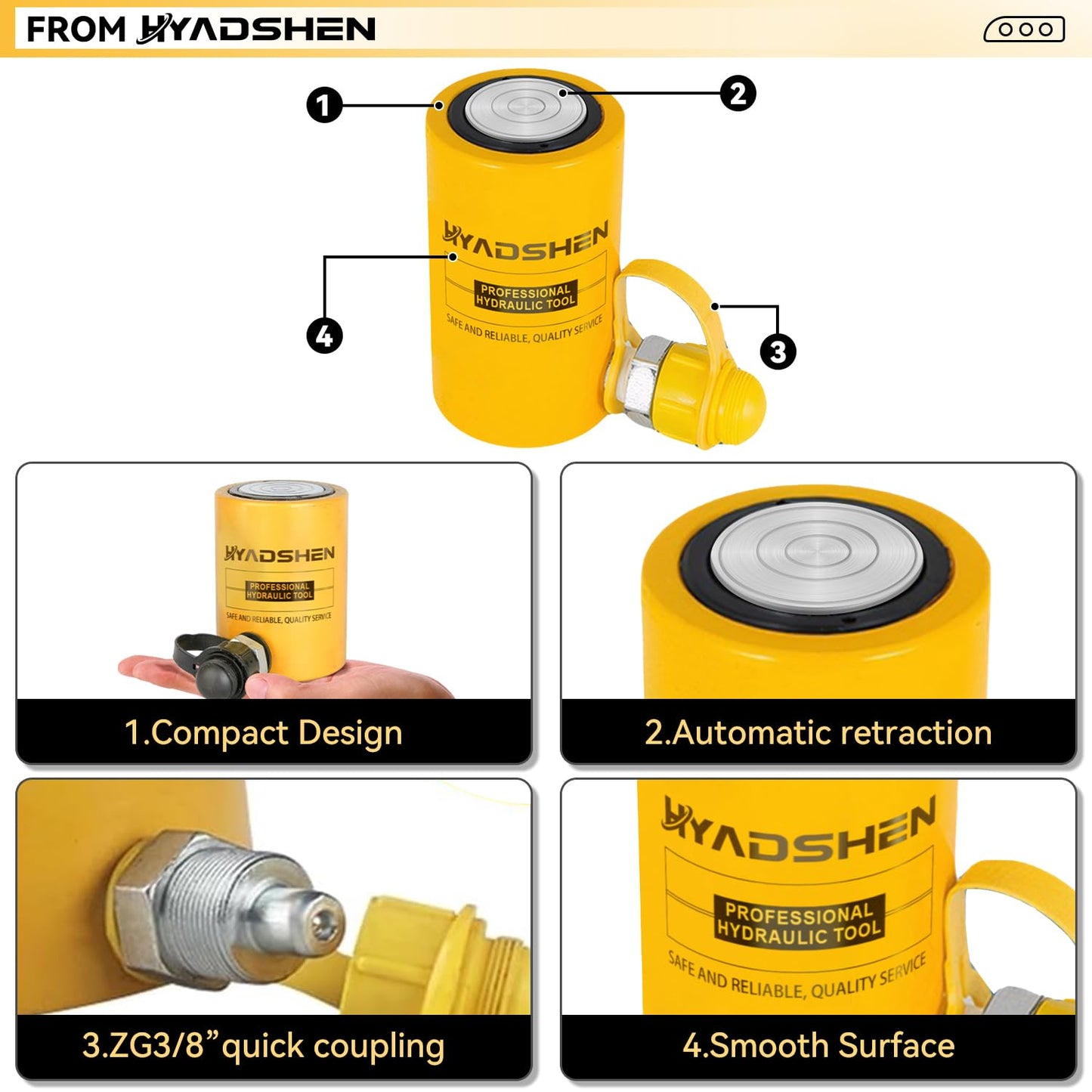HYADSHEN 30 ton Hydraulic Cylinder Jack Sets Porta Power Ram Jack Kit with CP-700 Hydraulic Hand Pump, 2” Stroke Hydraulic Cylinder Jack Single Acting Lifting Cylinder Retract Automatically