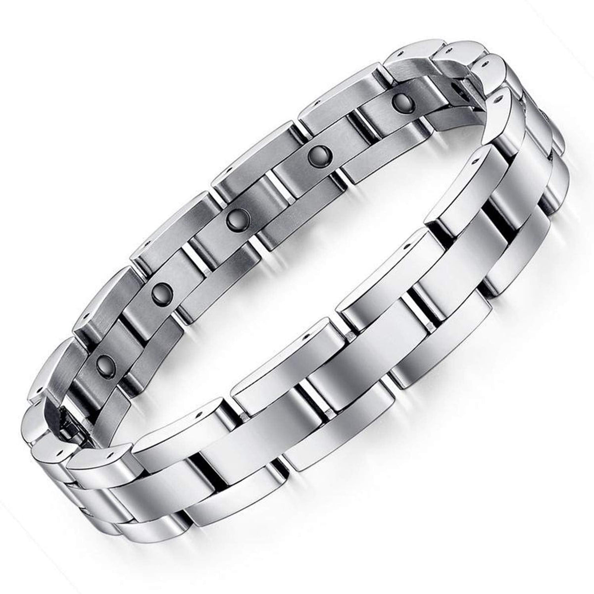 Feraco Magnetic Bracelets for Men Sleek Titanium Stainless Steel Magnetic Therapy Bracelet with Sizing Tool, Jewelry Gifts for Men (Silver)