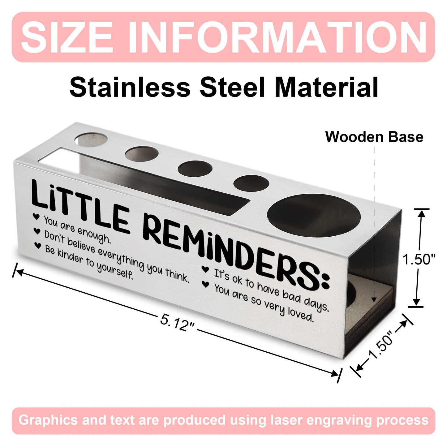 Inspirational Pencil Holder Desk Organizer with Little Reminders, Stainless Steel Office Supply Caddy for Women Men, Positive Message Teacher Coworker Gift, Laser Engraved Classroom Decor - FBA400
