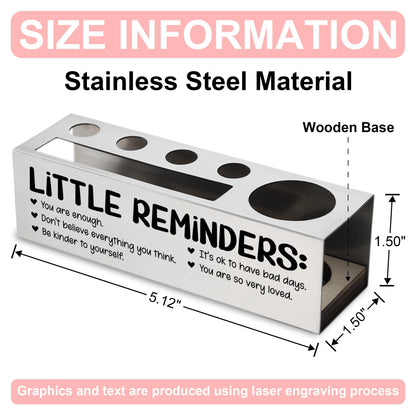 Inspirational Pencil Holder Desk Organizer with Little Reminders, Stainless Steel Office Supply Caddy for Women Men, Positive Message Teacher Coworker Gift, Laser Engraved Classroom Decor - FBA400