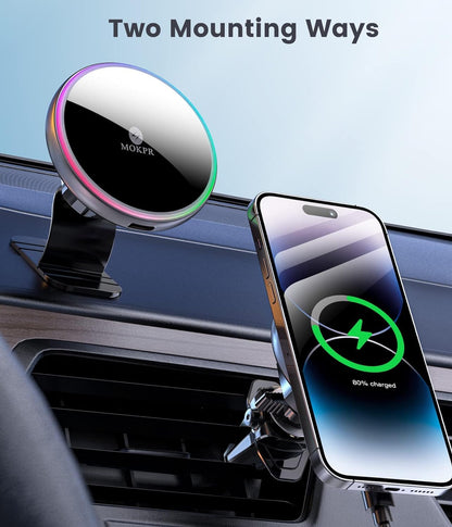 MOKPR for Magsafe Car Mount Charger, 15W Magnetic Wireless Car Charger, Air Vent/Dashboard for Magsafe Phone Holder Fits iPhone 16/15/14/13/12
