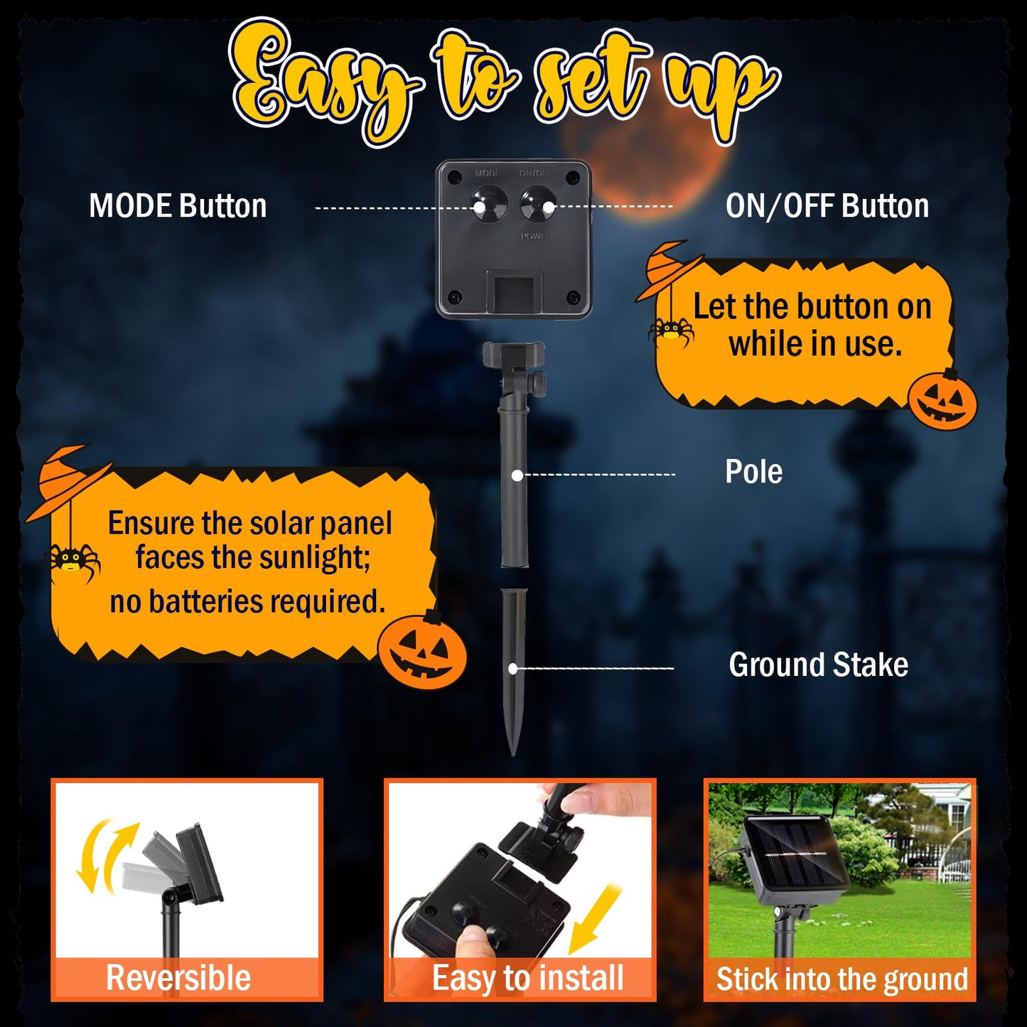 GOAUS Halloween LED Garden Flag Light Up Solar Powered, Ghost Decorations Outdoor, Double Sided Oxford Decorative Flag for Lawn Yard Outside Decor, 12x18 Inches