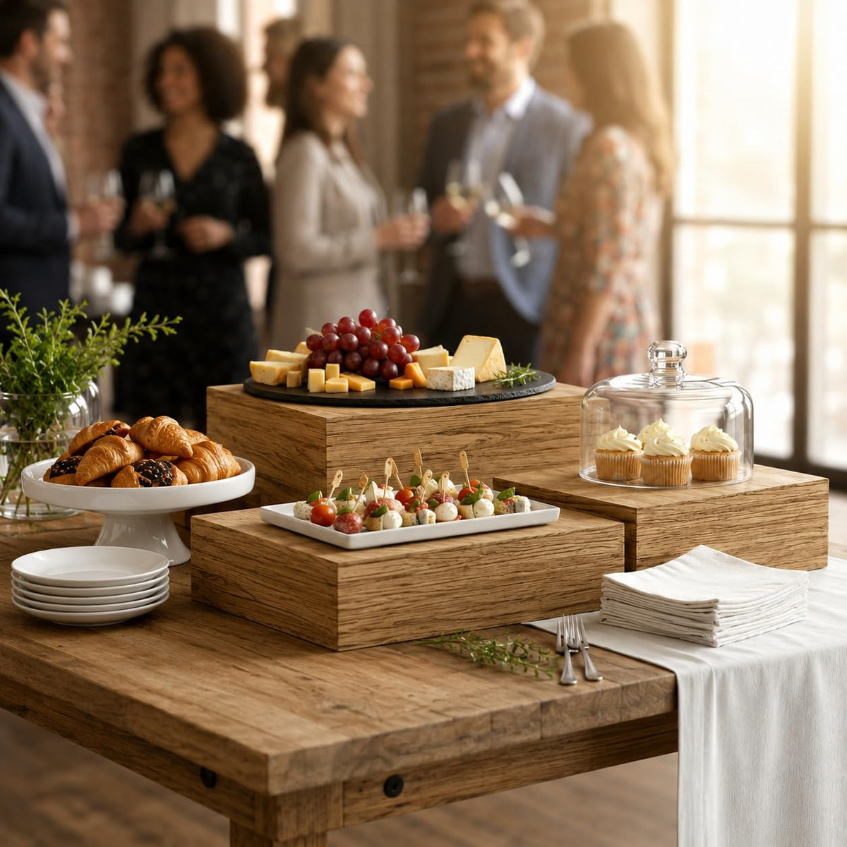 8 Packs Wood Buffet Risers, Multi-Size Food Risers, Square Paulownia Wood Nesting Cubes for Hollow Bottom Food Display, Stands for Buffet Tables & Catering, Party, Multi-Level Buffet Presentation