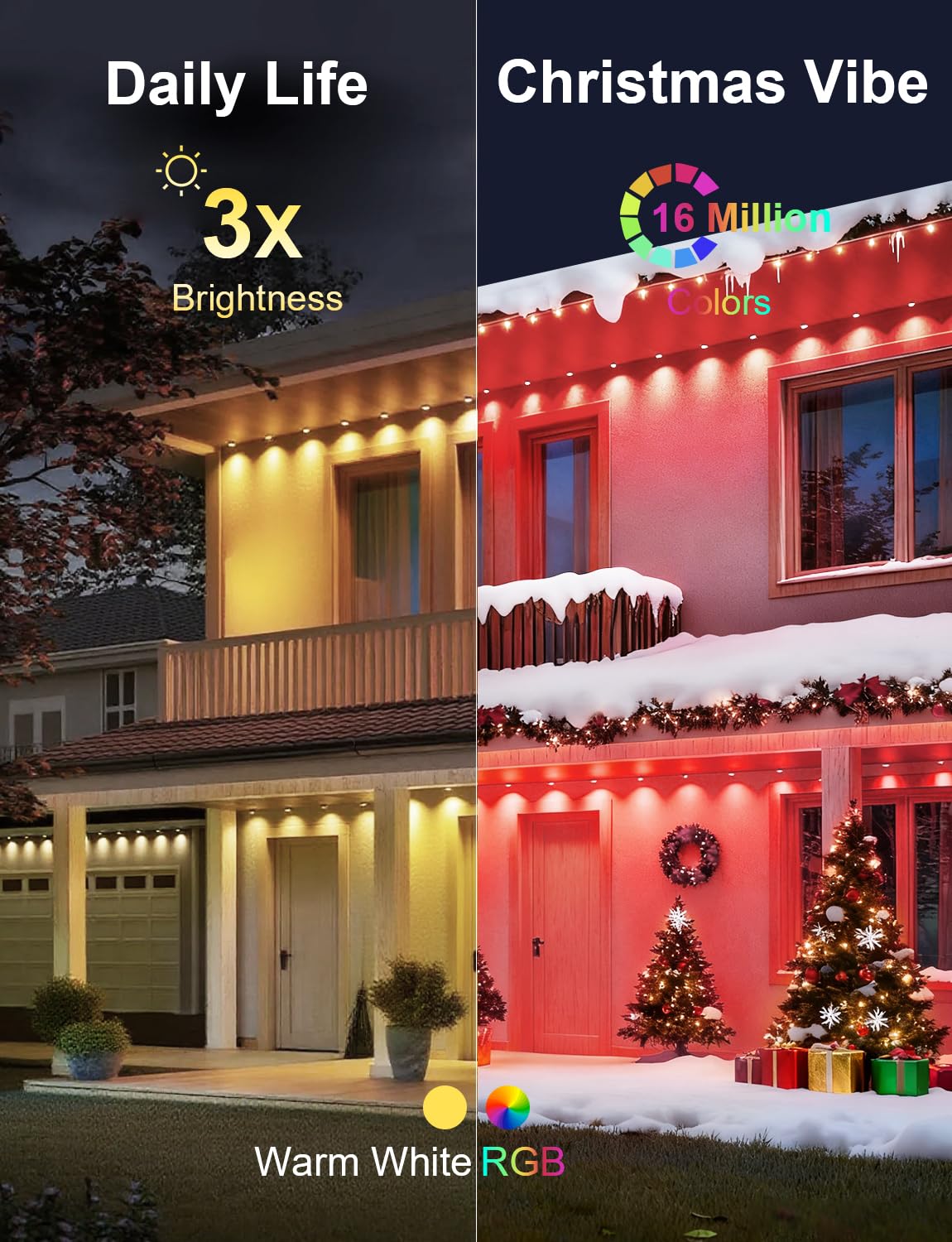 MuliVid 150Ft Permanent Outdoor Lights,Smart RGB Outdoor Lights with Remote APP Control, IP67 Waterproof Outside Light for House for Christmas, Halloween, Holiday, Party, Daily