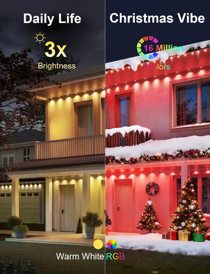 MuliVid 150Ft Permanent Outdoor Lights,Smart RGB Outdoor Lights with Remote APP Control, IP67 Waterproof Outside Light for House for Christmas, Halloween, Holiday, Party, Daily