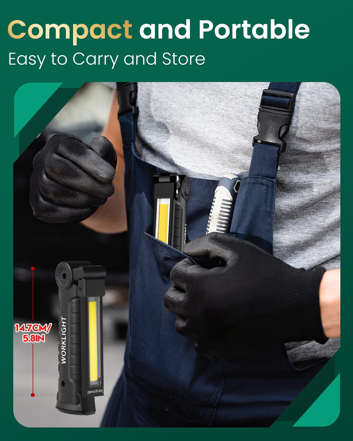 Coquimbo Work Light Christmas Stocking Fillers Gifts for Men Him, LED Torch Rechargeable Inspection Lamp Mechanic Emergency BBQ Light 360° Rotate with Magnetic Base and Hook (2 Pack, Black)