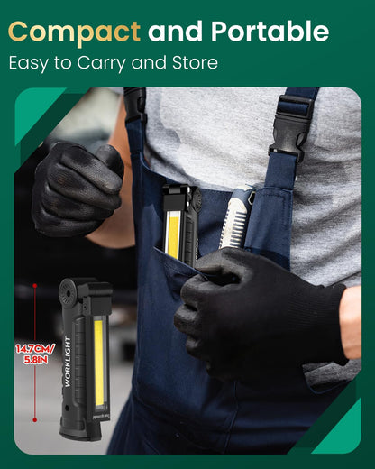 Coquimbo Work Light Christmas Stocking Fillers Gifts for Men Him, LED Torch Rechargeable Inspection Lamp Mechanic Emergency BBQ Light 360° Rotate with Magnetic Base and Hook (2 Pack, Black)