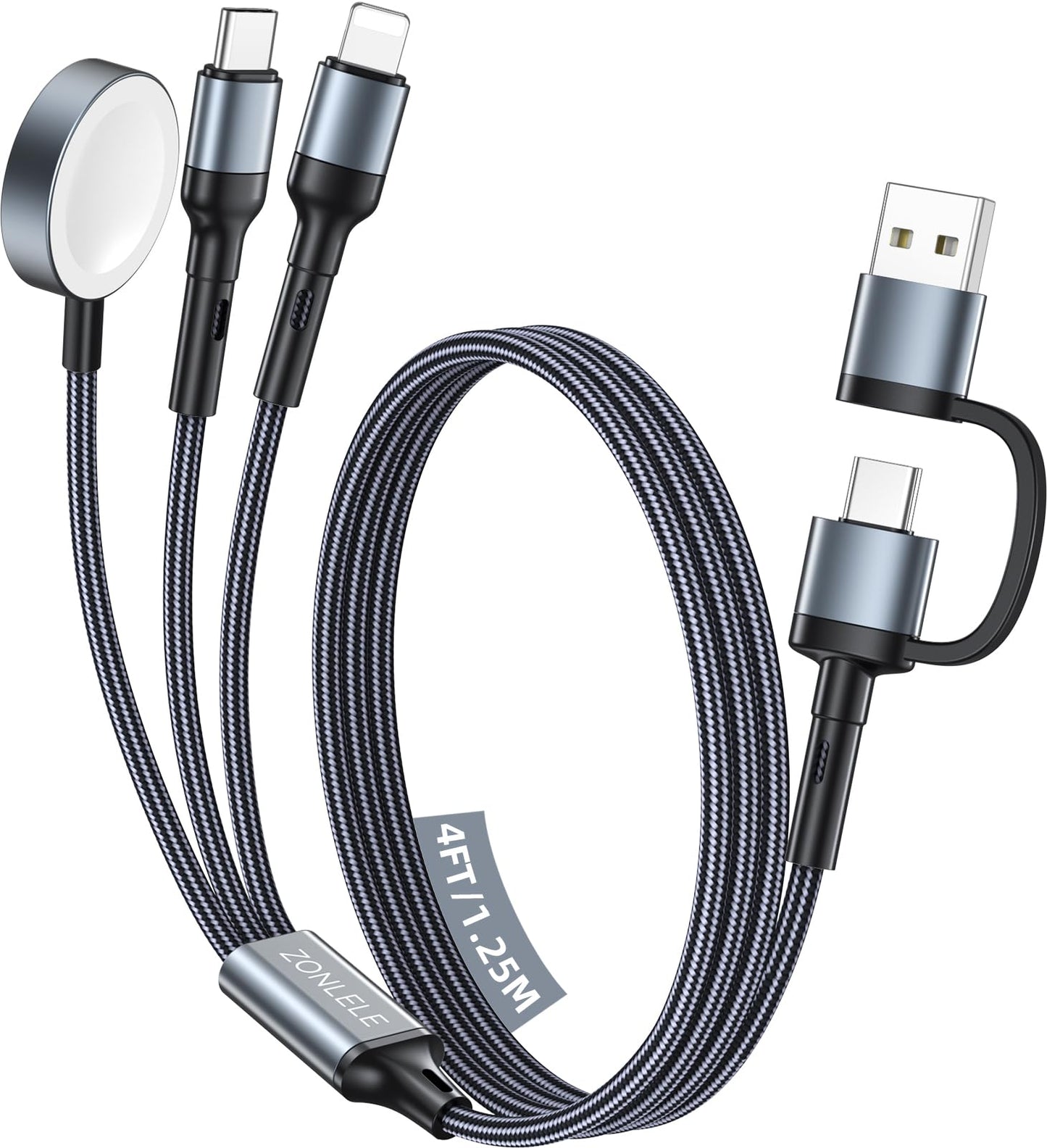 Upgraded Travel Essentials for Apple Watch Charger 3 in 2 Multi Charging Cable for iPhone 17 iWatch Charger USB C Cord, Car RV Camping Essentials Compatible with iWatch Ultra/SE/11 & iPhone 16/15-12