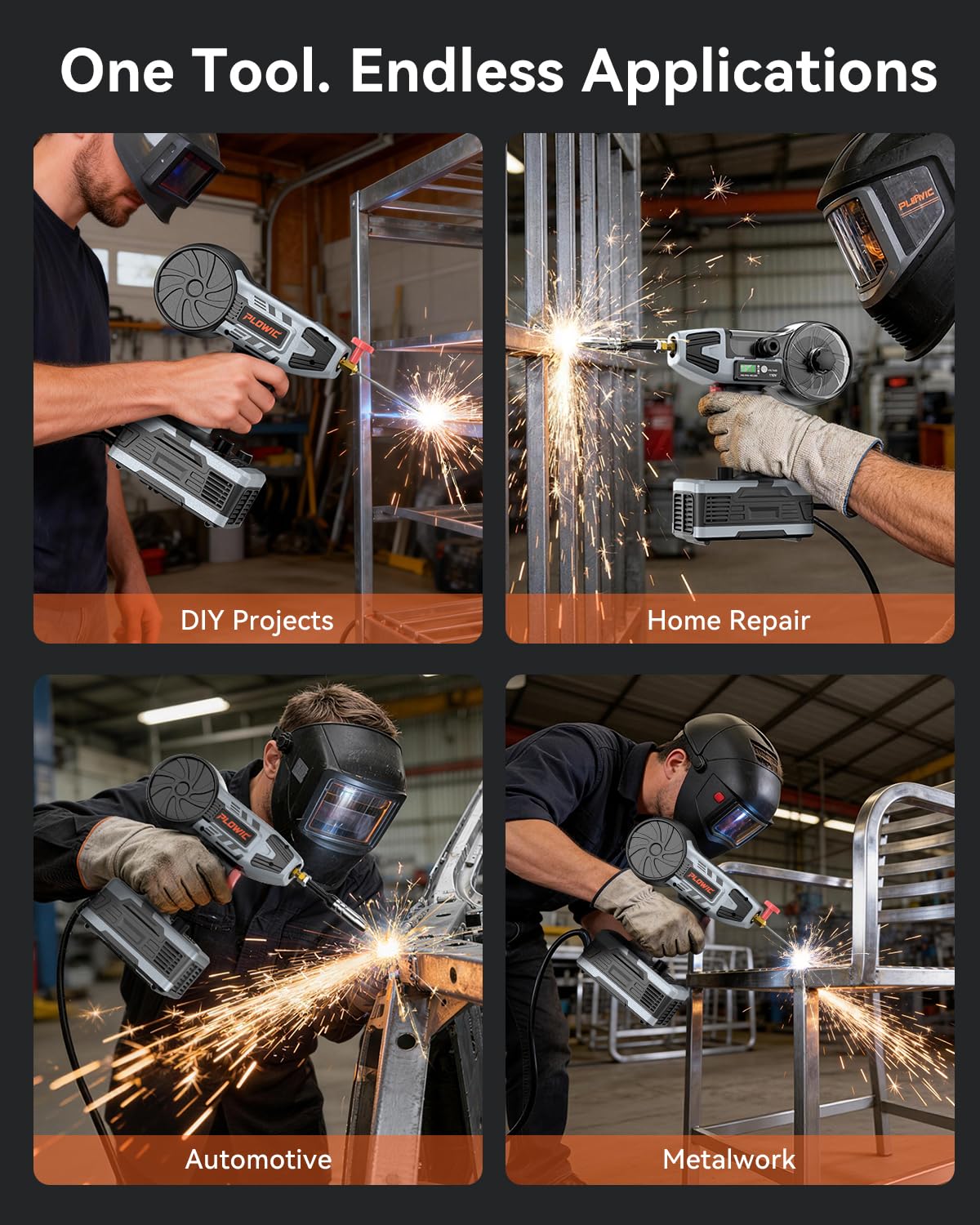2 in 1 Handheld MIG and Stick Welder: PLOWIC 250A Portable Welding Machine, 110V Gasless Flux Core Wire Feed & MMA ARC Welder Gun for Home DIY, Repair, Farm - for .032"/.040" Wire and 3/32"-1/8" Rod